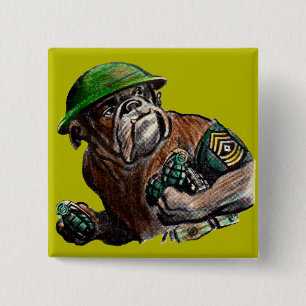 WWII bulldog dog soldier Sgt. Rover 15 Cm Square Badge