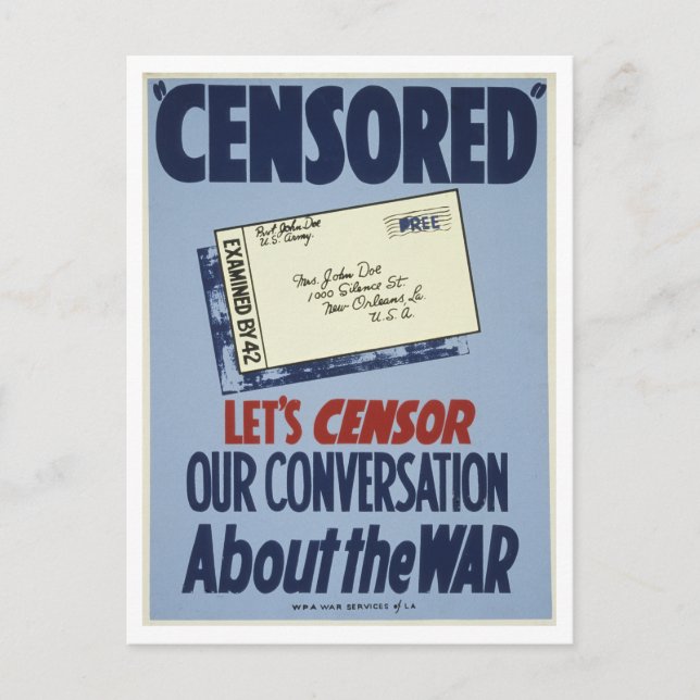 WWII Censorship Poster Postcard (Front)