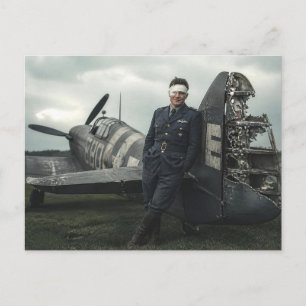 WWII Downed Pilot and Damaged Fighter Plane Postcard