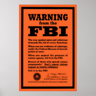 WWII FBI Spy and Saboteur Warning Poster Second