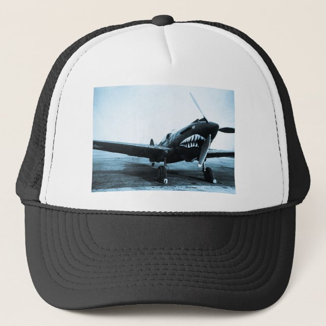 WWII Flying Tigers Curtiss P-40 Fighter Plane Trucker Hat (Front)