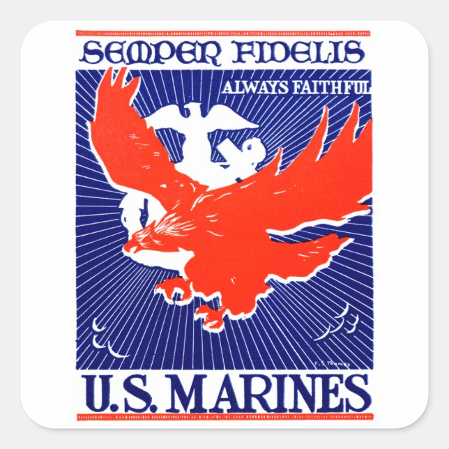 WWII Marine Corps Poster Square Sticker (Front)