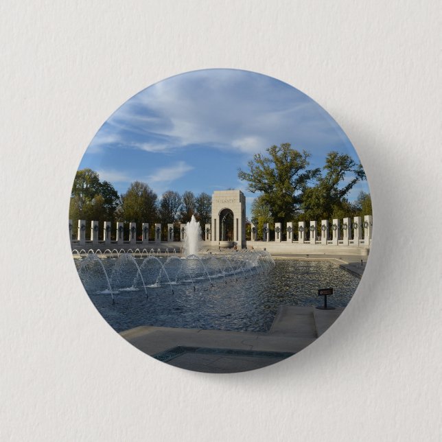 WWII Memorial Fountain. Atlantic Side 6 Cm Round Badge (Front)