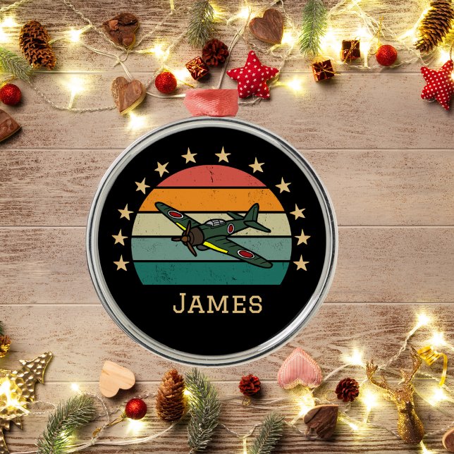 WWII Military Fighter War Aeroplane Retro Metal Ornament (Creator Uploaded)