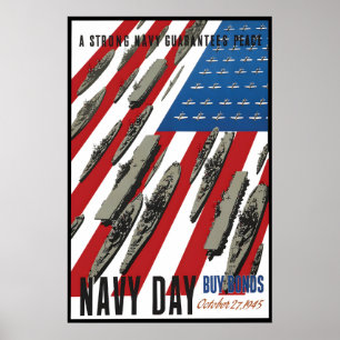 WWII Navy Day Poster A Strong Navy Guarantees