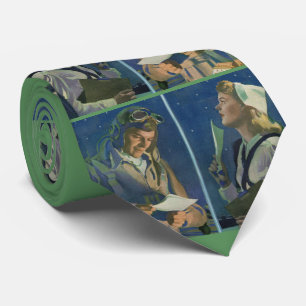 WWII pilot and nurse long distance romance print Tie