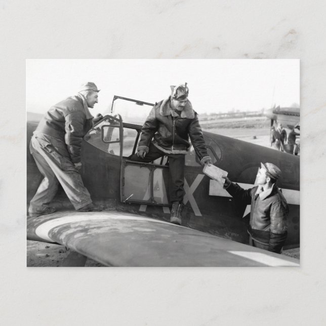 WWII Pilot + Crew of a P-51A Mustang Postcard (Front)