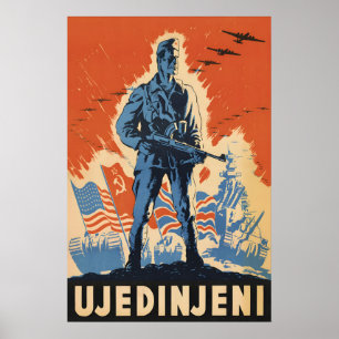 WWII Poster SFR Yugoslavia Partisans unite!