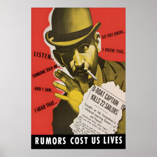 WWII Propaganda Poster Rumours Cost Lives