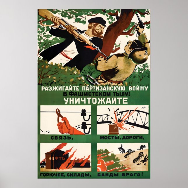WWII Soviet Propaganda Poster Guerrilla warfare (Front)