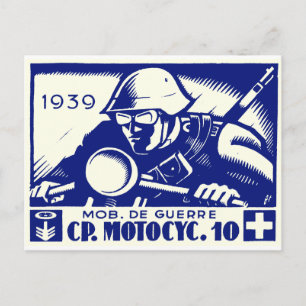 WWII Swiss Motorcycle Company, blue Postcard