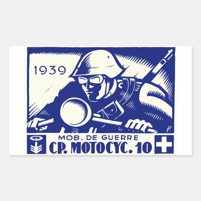 WWII Swiss Motorcycle Company, blue Rectangular Sticker (Front)
