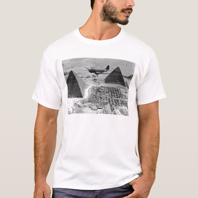 WWII Transport Planes Flying Over Pyramids T-Shirt (Front)