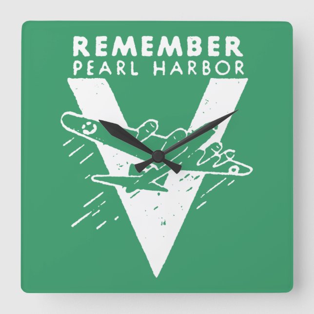 WWII White Remember Pearl Harbour Square Wall Clock (Front)