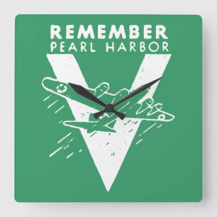 WWII White Remember Pearl Harbour Square Wall Clock