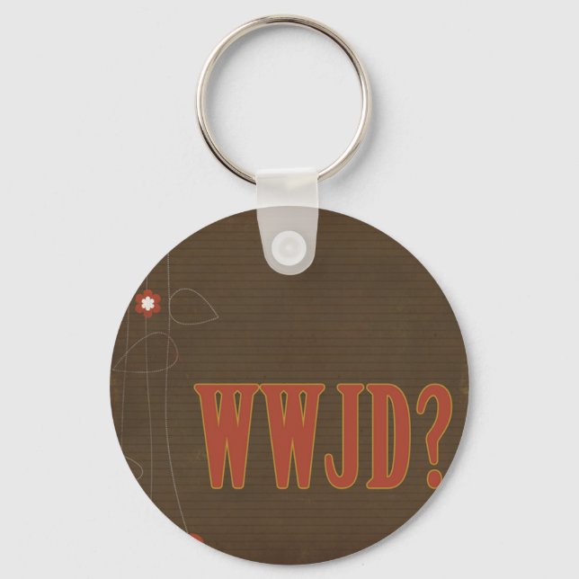 WWJD rust text whimsy Key Ring (Front)
