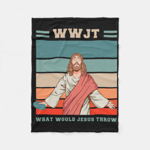 Wwjt What Would Jesus Throw Gifts Funny Disc Golf Fleece Blanket