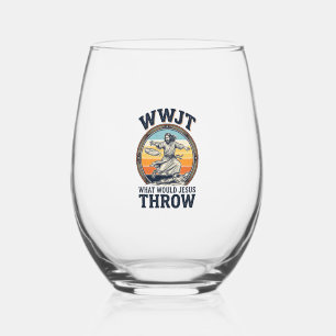WWJT What Would Jesus Throw Vintage Disc Shirt_1 Stemless Wine Glass