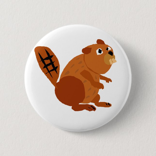 WX- Funny Beaver Primitive Art 6 Cm Round Badge (Front)