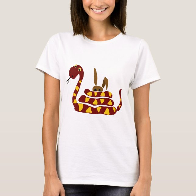WX- Funny Snake Squeezing Rabbit Cartoon T-Shirt (Front)