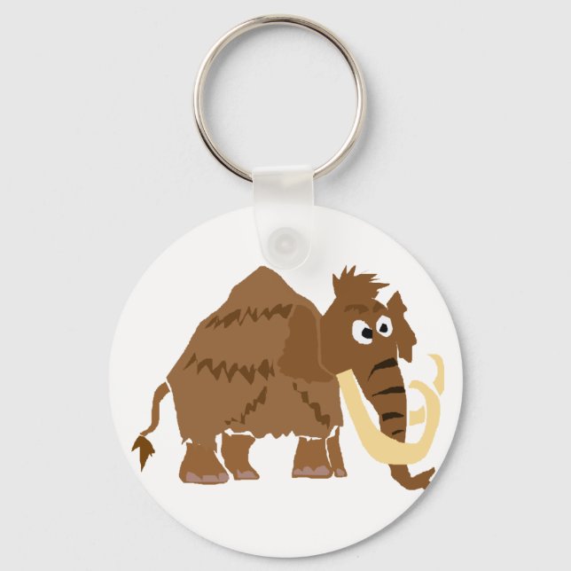 WX- Funny Woolly Mammoth Primitive Art Key Ring (Front)
