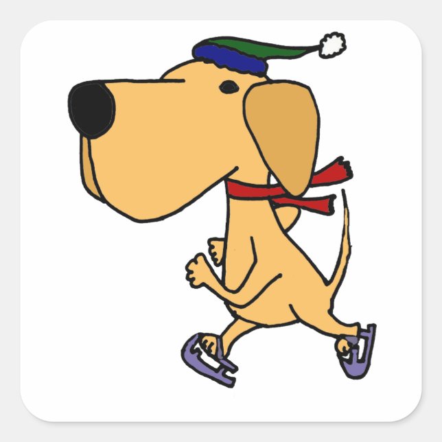 WY- Funny Labrador Dog Ice Skating Square Sticker (Front)