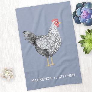 Wyandotte Chicken Fun Personalised Watercolor Tea Towel
