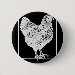 Wyandotte Chicken Portrait - Vintage Laced Farm Bi 6 Cm Round Badge