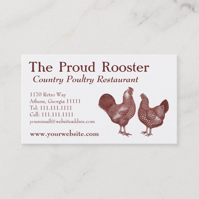 Wyandotte Chickens, Rooster and Hen Business Card (Front)