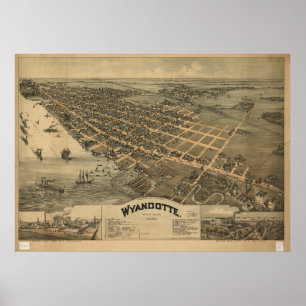 Wyandotte Michigan 1896 Antique Panoramic Map Poster