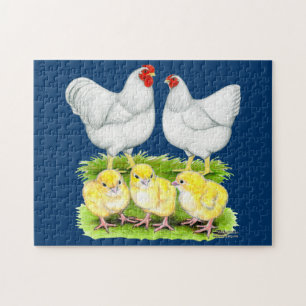 Wyandotte White Chicken Family Jigsaw Puzzle