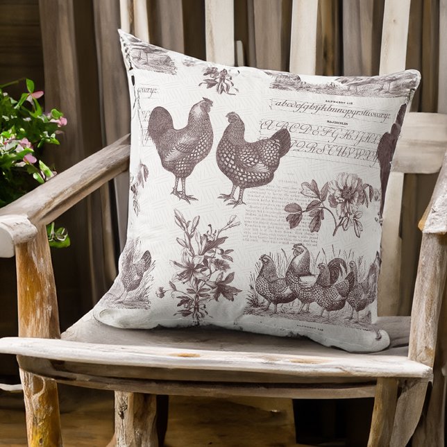 Wyandottes Chicken and Rooster Vintage Toile Cushion (Creator Uploaded)
