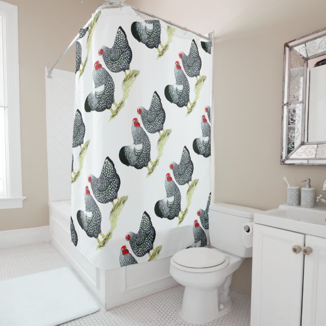 Wyandottes Silver-laced Pair Shower Curtain (In Situ)