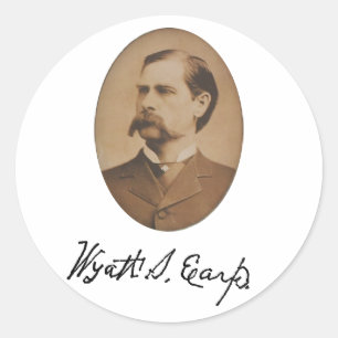 Wyatt Earp Portrait and Signature Classic Round Sticker