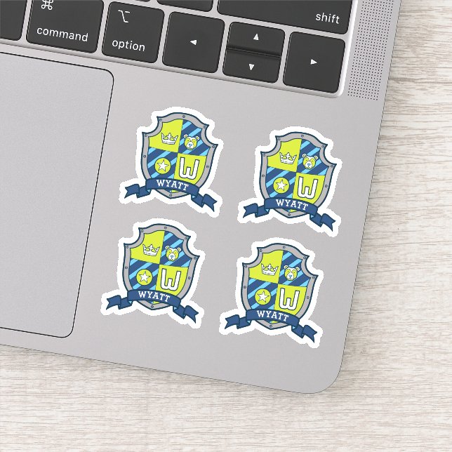 Wyatt initial letter W custom name bear crest (Detail)