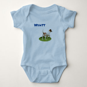Wyatt Name With Fox Terrier, Baby Bodysuit