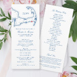 Wychmere Cape Cod Navy Destination Wedding Program<br><div class="desc">Enhance your coastal wedding with our double-sided wedding program, featuring a sophisticated navy blue Cape Cod map theme. Perfect for your special day at the Wychmere Beach Club in Harwich Port, MA, this program beautifully details your ceremony and reception. Personalise it with your names, wedding date, and event itinerary for...</div>