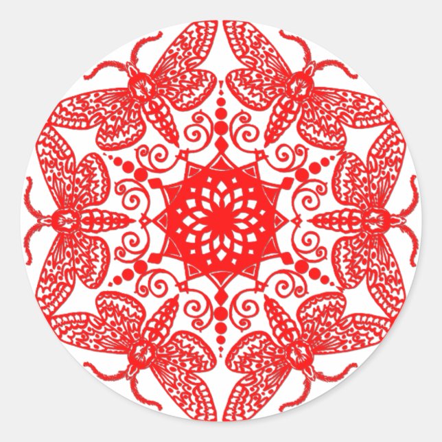 Wycinanka Moth Pattern Classic Round Sticker (Front)