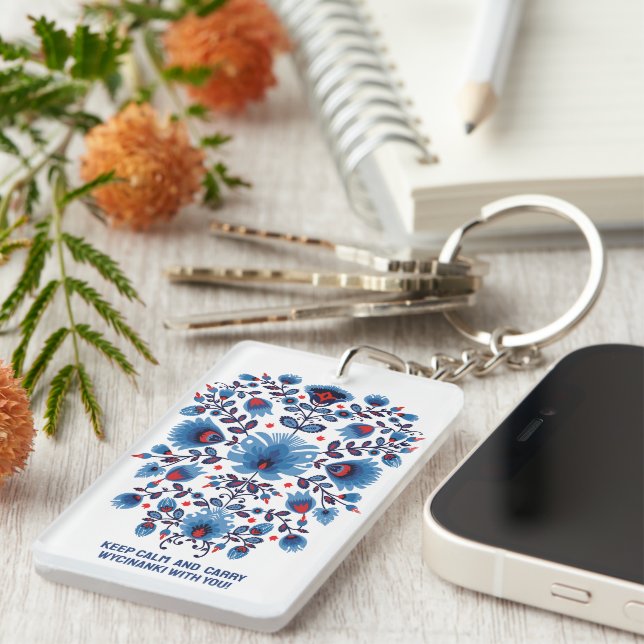  Wycinanki Lowicz Overture in Blue and Red Key Ring (Front Right)