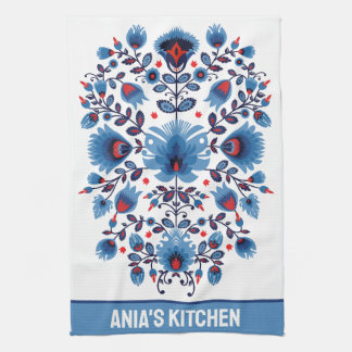  Wycinanki Lowicz Overture in Blue and Red Tea Towel