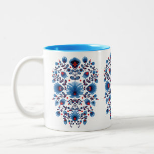 Wycinanki Lowicz Overture in Blue and Red Two-Tone Coffee Mug