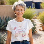 WYNONA Blush Pink Cowgirl Rodeo Grandma T-Shirt<br><div class="desc">This t shirt features cute blush pink cowgirl graphics and the words 'rodeo grandma' in a sweet rodeo font combination. This shirt is so fun for a first rodeo themed birthday party.</div>