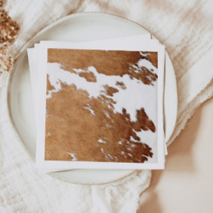 WYNONA Brown Cow Print Country Western Ranch Theme Napkin
