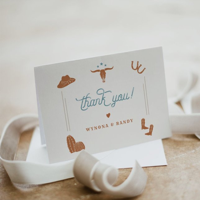 WYNONA Burnt Orange Boho Rodeo Cowboy Themed Thank You Card (Creator Uploaded)