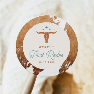 WYNONA First Rodeo Cowboy Birthday Party Classic Round Sticker