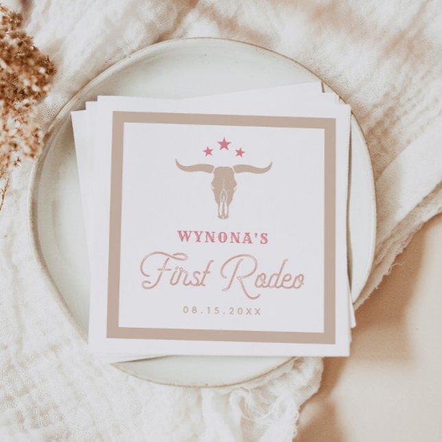 WYNONA Pink Cowgirl First Rodeo Birthday Party Napkin (Creator Uploaded)