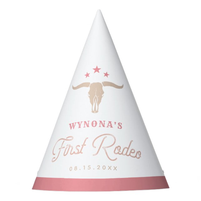 WYNONA Pink Cowgirl First Rodeo Birthday Party Party Hat (Front)