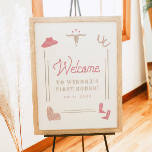 WYNONA Pink Cowgirl First Rodeo Birthday Welcome Poster