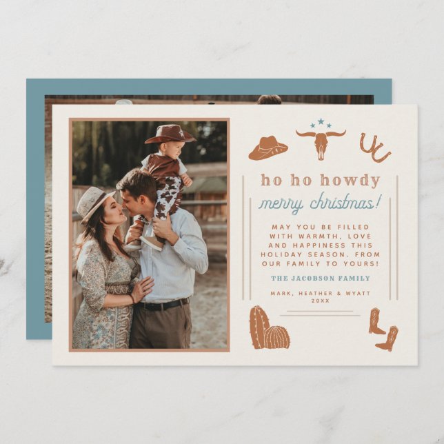 WYNONA Terracotta Western Cowboy Christmas Card (Front/Back)