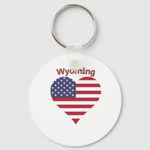 Wyoming American Flag Heart Key Ring